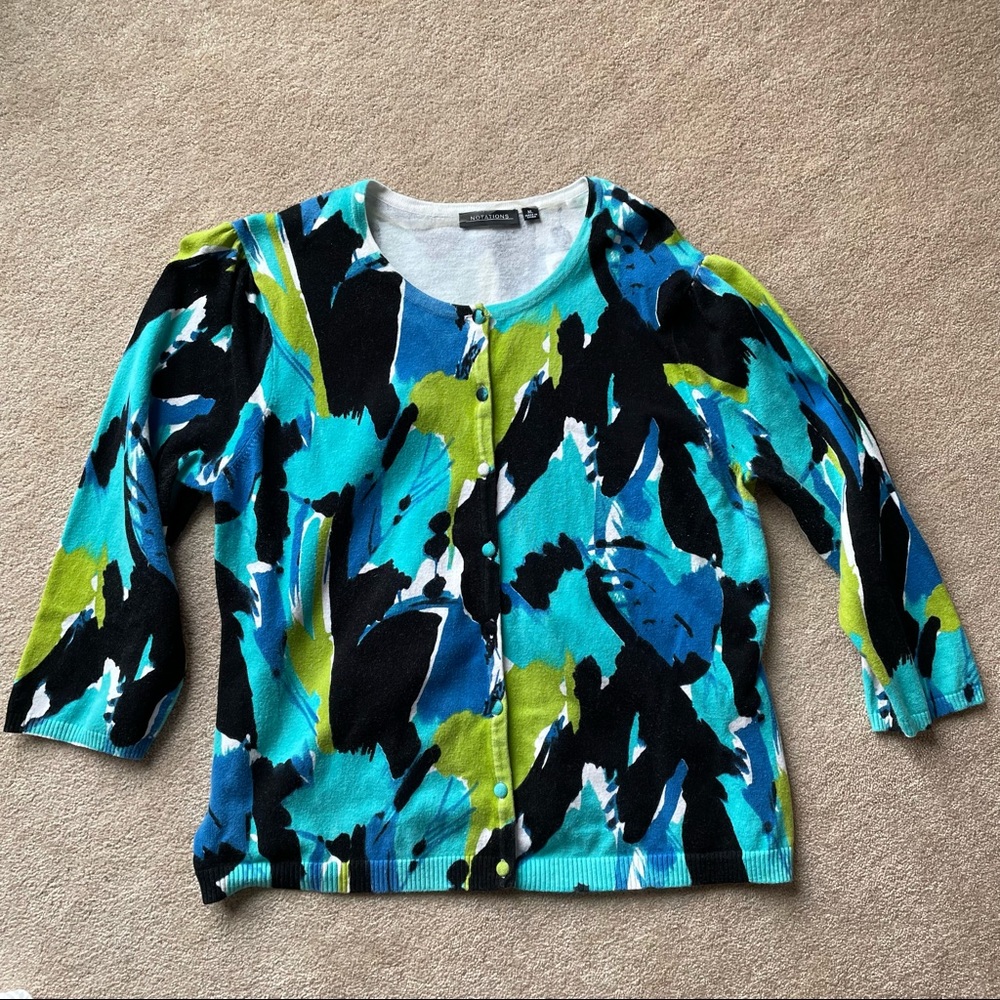 Notations watercolor 3/4 sleeve cardigan